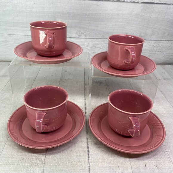 Nancy Calhoun DARK ROSE Japan Smooth Stoneware 8oz Flat Cup & Saucers Set of 4 - Picture 3 of 16